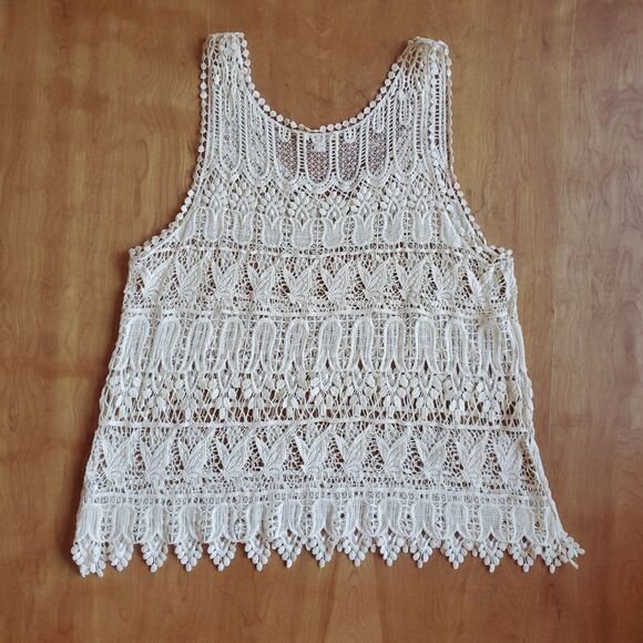 Soho Lady Y2K Crochet Tank Top Plus Size Cream Boho Butterflies Floral Festival - Picture 8 of 11